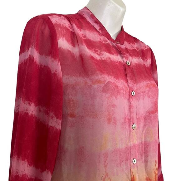 Chicos Pink Orange Button Down Sheer 3/4 Sleeve Long Line Top Shirt Blouse 0/ S - Picture 10 of 15